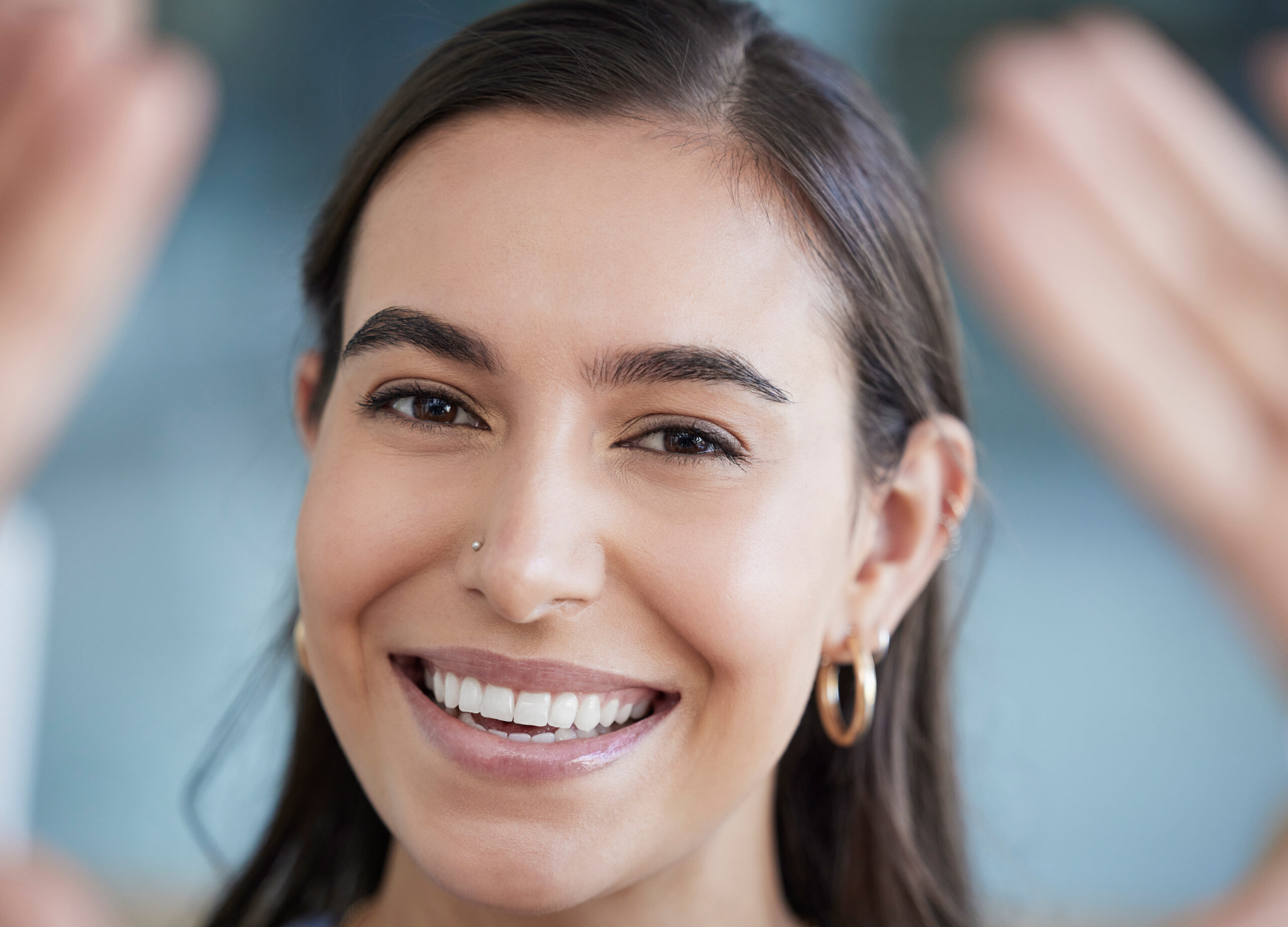 Portrait, business woman and happy, smile and ambition by entrepreneur with vision for future, goal.